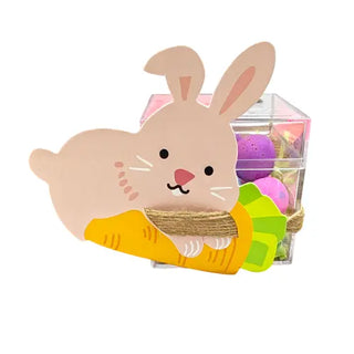 pink bunny card with speckled eggs