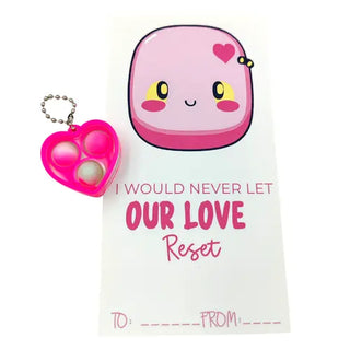 Kawaii style card in pink for valentines day with a green toy