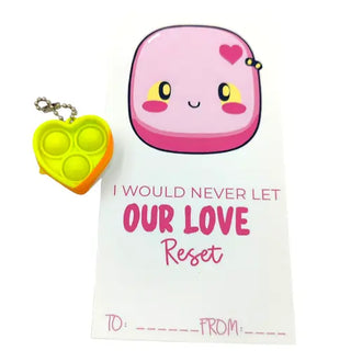 Kawaii style card in pink for valentines day with a yellow push toy