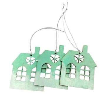 Frosted Christmas House Ornament Green – product photo 1