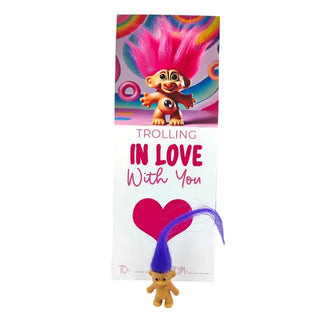 troll doll on a card with heart for valentines day