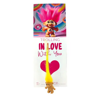 troll doll on a card with heart for valentines day