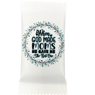 White towel with text 'When God made moms, He gave me the best one' and floral design on a white background