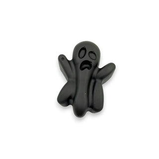 Black ghost-shaped object on a white background