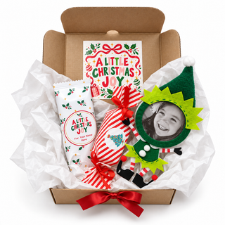 Elf photo frame ornament gift set with cracker and treat bar