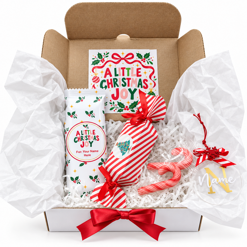 Personalised name bauble Christmas hamper with candy canes and cracker