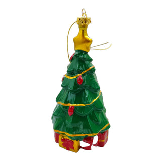 Christmas tree ornament with gold and red accents on a white background
