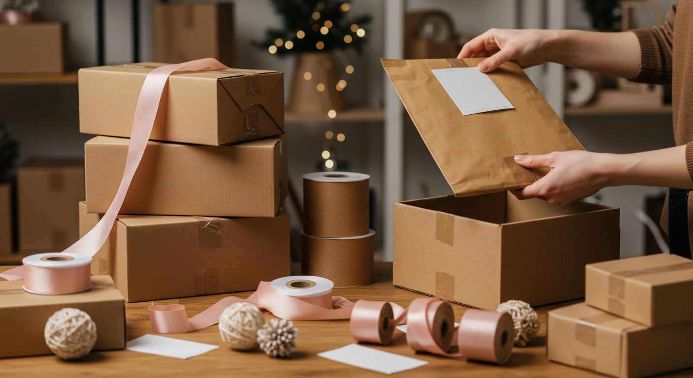 Packing festive gift boxes with ribbon for nationwide delivery across South Africa