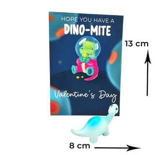 Dinosaur blue with a card that says happy valentines day