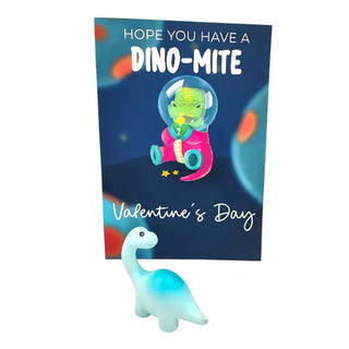 Dinosaur blue with a card that says happy valentines day