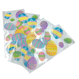 Packaged Easter egg stickers with colorful designs on a white background