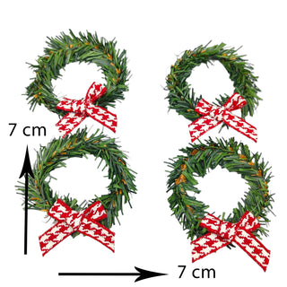Four green wreaths with red and white bows, each labeled with '7 cm' on a white background.