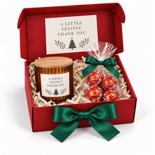 Luxury Corporate Christmas Gift Box – Personalised Amber Glass Candle & Lindt Lindor | Executive Client Gift South Africa The Holiday Shop
