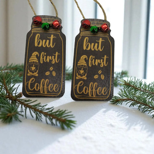 First Coffee Gnome - Hanging Festive Tree Ornament The Holiday Shop