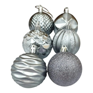 Grey Metallic Bauble Set – 6 Pack