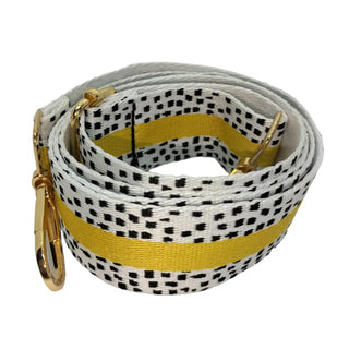 Handbag Strap Dots yellow with black and white dots on a white background