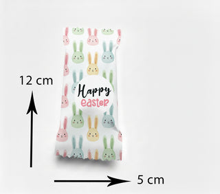 easter egg with Easter bunny pattern and 'Happy Easter' text, showing dimensions on a white background.