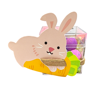 pink bunny card with speckled eggs