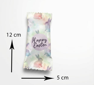 Packaged product with 'Happy Easter' label and floral design, showing dimensions on a white background.