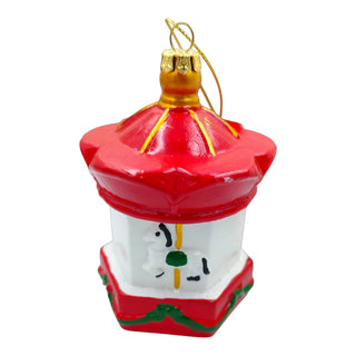 Decorative red lantern ornament with gold accents on a white background