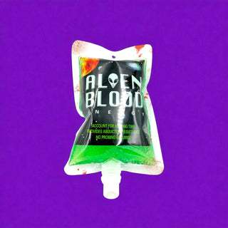 Plastic pouch labeled 'Alien' on a purple background
