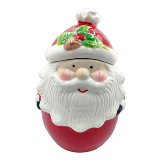 Ceramic cookie jar shaped like a Santa Claus face on a white background