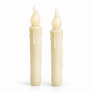 Set of 2 ivory LED flickering taper candles with drip wax effect