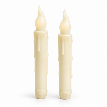 Set of 2 ivory LED flickering taper candles with drip wax effect