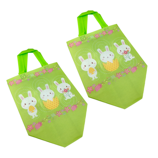 Lime Bag with handles and a bunny image