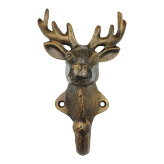 Bronze deer head wall hook on a white background
