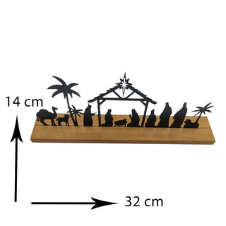 Silhouette of a nativity scene with measurements on a white background