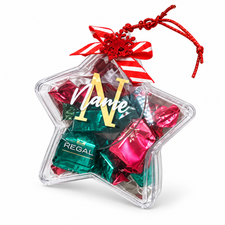 Personalised clear star ornament filled with chocolates