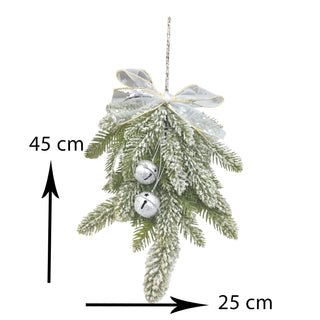 Decorative hanging branch with white ribbons and bells, labeled with dimensions on a white background.