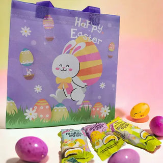 Purple Easterhunt Bag with a bunny and eggs