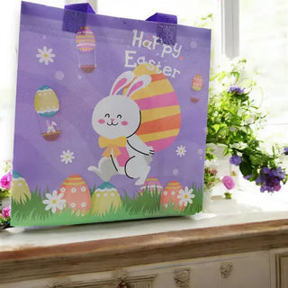 Purple Easterhunt Bag with a bunny and eggs