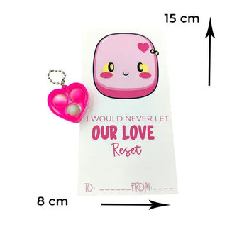 Kawaii style card in pink for valentines day with a green toy