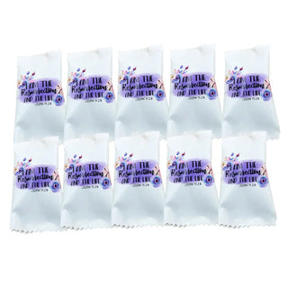 Set of white bags with religious text and design on a white background