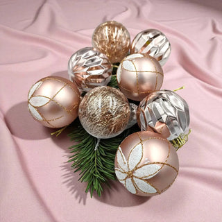 Elegant Rose Gold Christmas Baubles – 8 Piece Festive Tree Décor