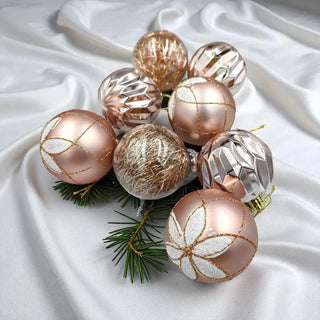 Elegant Rose Gold Christmas Baubles – 8 Piece Festive Tree Décor