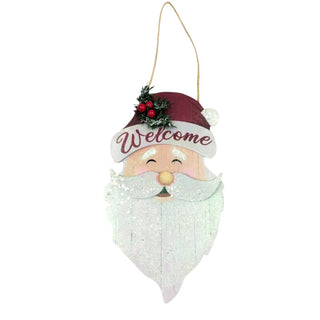 Decorative hanging sign with a Santa face and 'Welcome' text on a white background