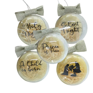 Christmas ornament set with assorted hanging decorations in festive designs on a white background
