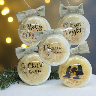 Christmas ornament set with assorted hanging decorations in festive designs on a festive background