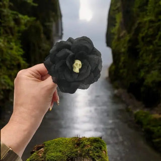black rose with black stem and yellow center
