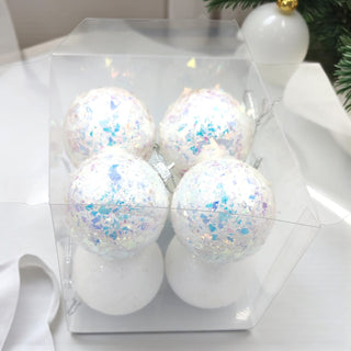 Soft iridescent Snowberry baubles with a pearl shimmer finish, perfect for a dreamy white Christmas tree look.