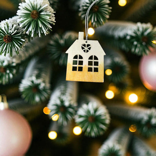 Frosted Christmas House Ornament Gold – product photo 2