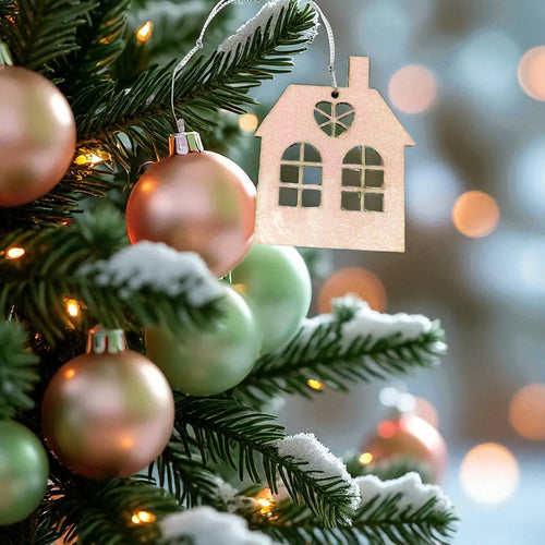 Frosted Christmas House Ornament Pink – product photo 2