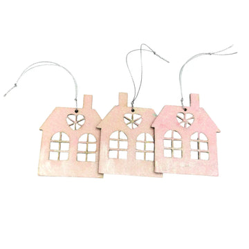 Frosted Christmas House Ornament Pink – product photo 1