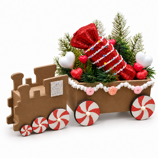 Peppermint Express Train Centerpiece with engine and candy-filled wagon shown separately