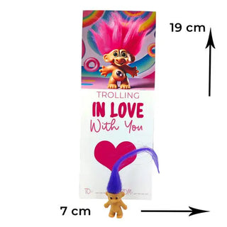 troll doll on a card with heart for valentines day