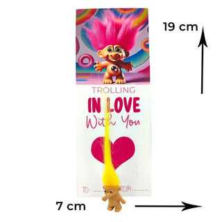 troll doll on a card with heart for valentines day